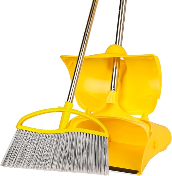 Long Handle Heavy Duty Broom and Dustpan Set, Outdoor and Commercial Upright by Dodifker