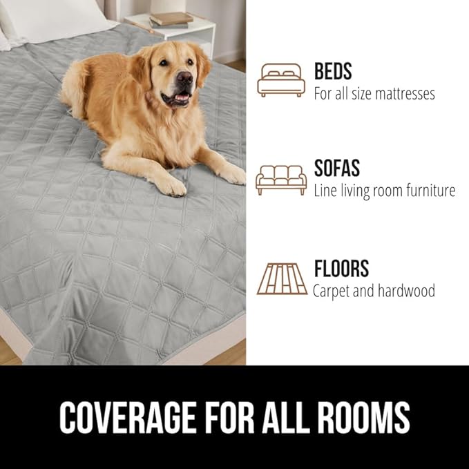 GORILLA GRIP Waterproof Bed Cover for Dogs, 82x82, Gripped Slip Resistant Backing, Leak Proof Washable Dog Blanket Covers Sofa, Couch, Sectional, Crate, Car, RV Seats, Pet Puppy Essentials, Light Gray