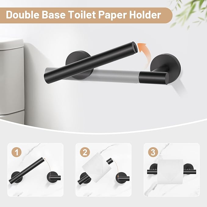 Black Bathroom Hardware Set, 4-Piece Towel Holder Set Include Double Bases - Image 3