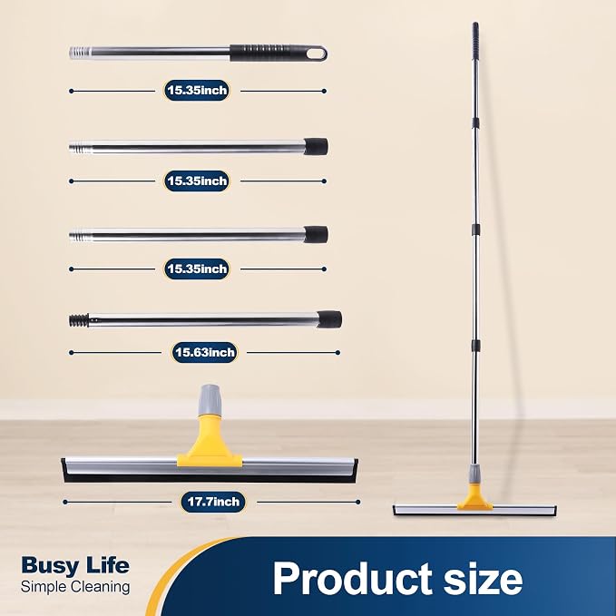 Yocada 17.7" Floor Squeegee Rubber TPR Blade Scrubber Broom 61.8inch Pole - Image 7
