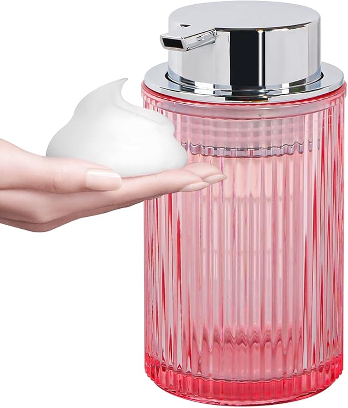 Pink Foaming Soap Dispenser, 12 Oz Glass Foaming Hand Soap Dispenser by Tonxus