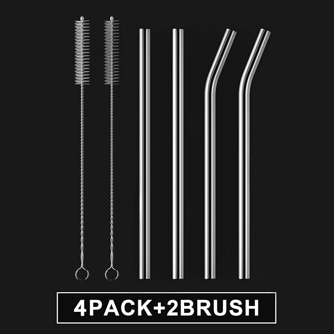 4-Pack Reusable Glass Straw, Size 8.5''x10 MM, Including 2 Straight and 2 Bent - Image 2