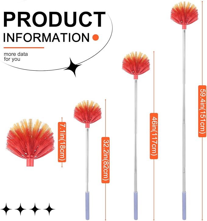 Cobweb Duster with Extension Pole, Washable Duster with Medium-Stiff Bristles - Image 2