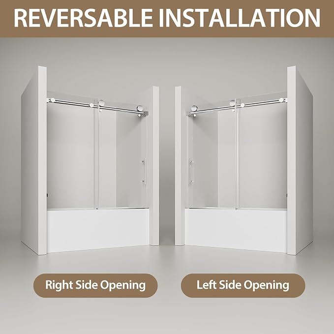 Frameless Bathtub Shower Doors 56-60" W x 60" H, 5/16" Tempered Glass Sliding - Image 7
