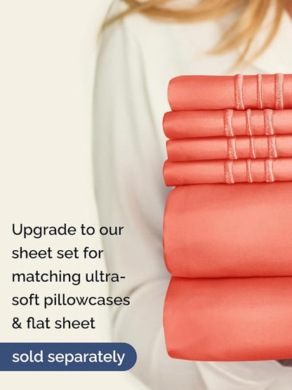 Extra Deep King Fitted Sheet - Hotel Luxury Single Fitted Sheet Only - Easily Fits 18 inch to 24 inch Mattress - Ultra Soft, Wrinkle Free w/Extra Deep Pockets - Easy-Care, Breathable & Comfy - Coral