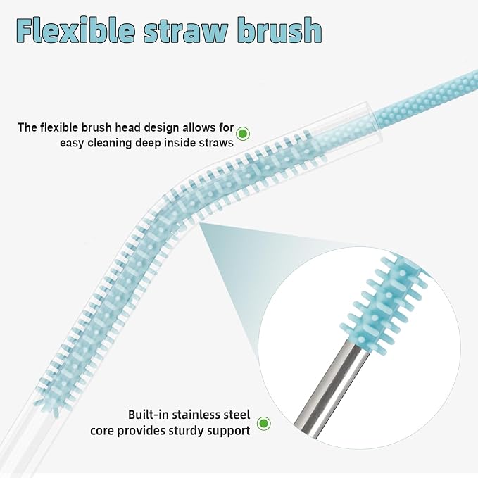 Silicone Straw Cleaner Brush, 4-Piece Reusable Straw Brush Set - Image 4