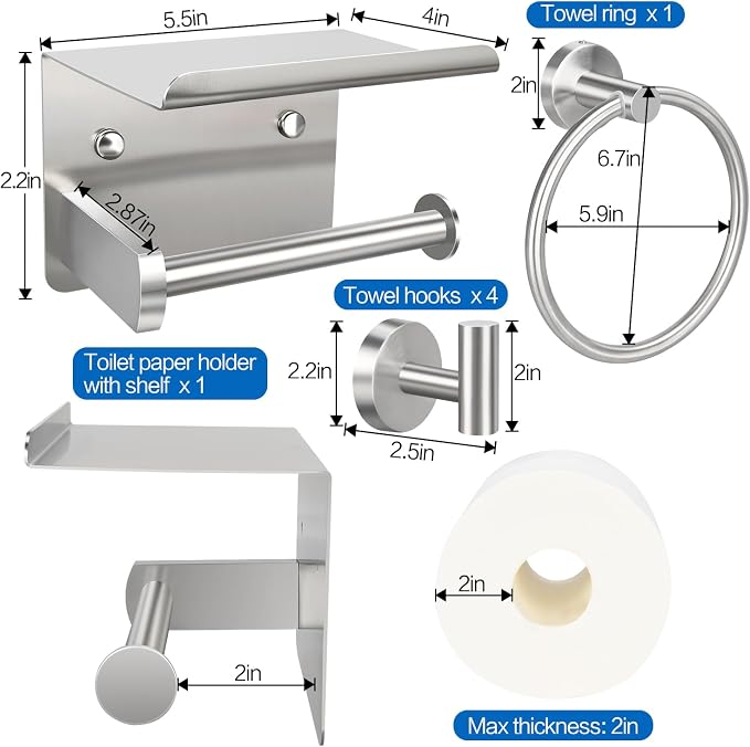 1pcs Toilet Paper Holder with Shelf, Brushed Nickel Stainless Steel Bathroom - Image 6