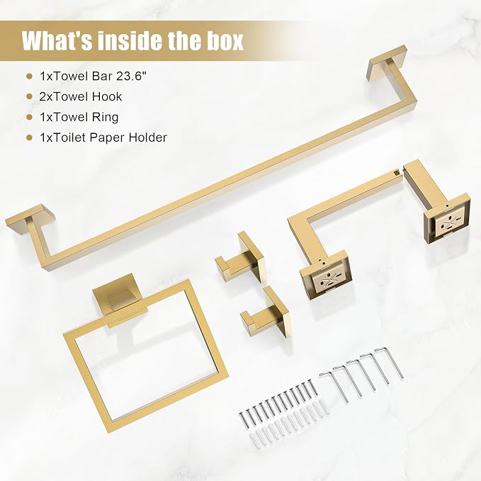 TQKAG Brushed Gold Bathroom Hardware Accessories Set 5 Pieces, Double Post - Image 8