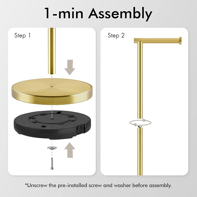 KES Gold Toilet Paper Holder Stand 26" H, Free Standing Toilet Paper Roll Holder - Image 8