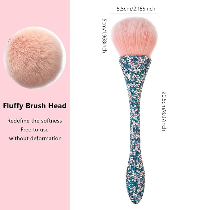 WOKOTO 1pcs Blue Shiny Rhinestone Nail Art Dust Brushes - Image 2