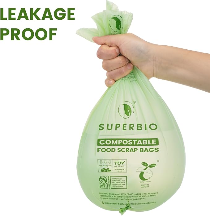 SUPERBIO 2.6 Gallon Compostable Food Waste Bags, 1 Pack, Flat Top Food Scrap - Image 7