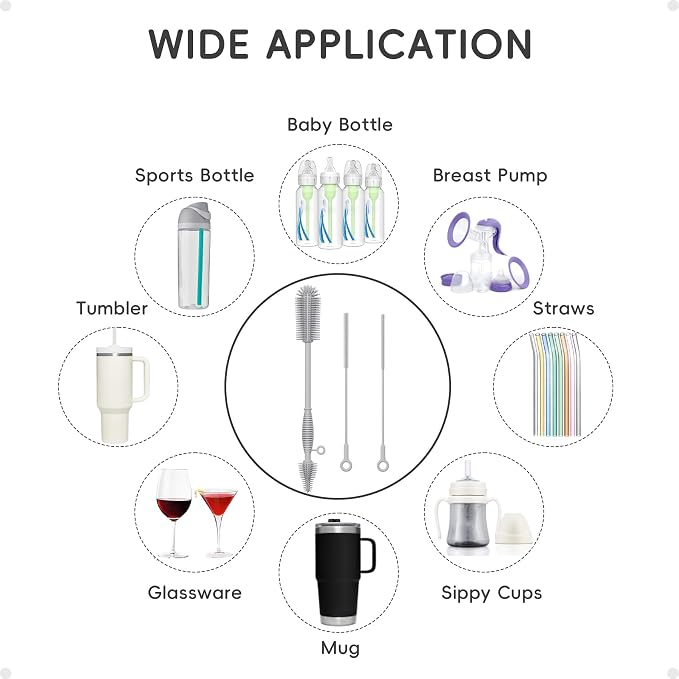 Silicone Cleaning Brush Kit, Water Bottle and Straw Cleaner Brush Set - Image 6