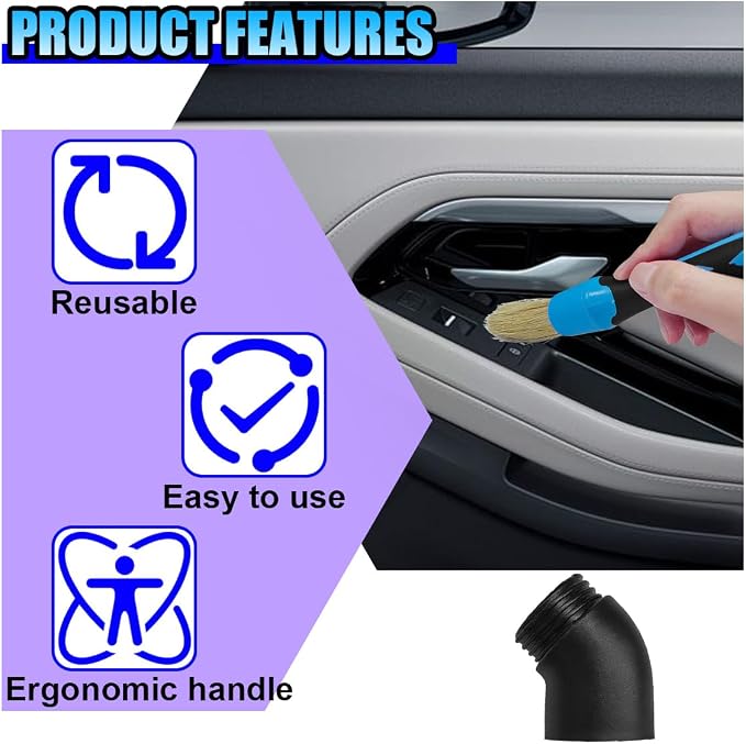 3PCS Car Detailing Brush Set, Soft Boars Hair No-Scratch Automotive Cleaning - Image 4
