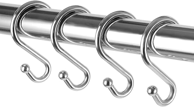 Metal Shower Curtain Hooks，Set of 12 Rings，Rust Resistant S Shaped Hooks Hangers by UNCONSIL