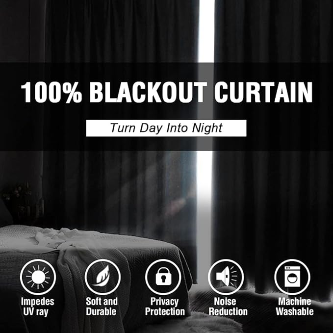 H.VERSAILTEX 100% Blackout Curtains for Bedroom Thermal Insulated Blackout Curtains Heat and Full Light Blocking Curtains for Living Room with Black Liner 2 Panels Set, 42 x 84 Inch, Cyan