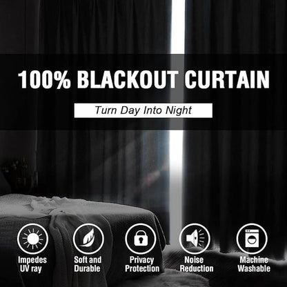 H.VERSAILTEX 100% Blackout Curtains for Bedroom Thermal Insulated Blackout Curtains Heat and Full Light Blocking Curtains for Living Room with Black Liner 2 Panels Set, 42 x 84 Inch, Cyan