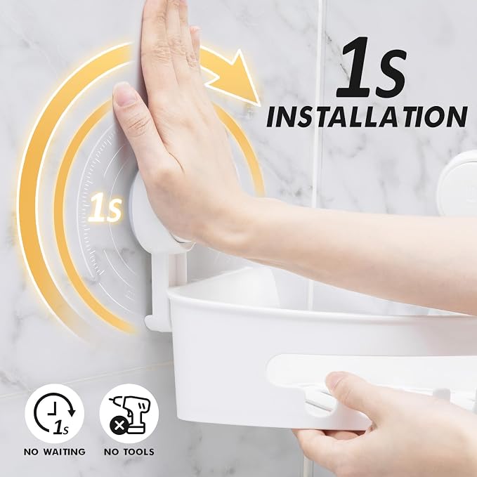 LEVERLOC Corner Shower Caddy Suction Cup, Shower Caddy Basket Powerful Suction - Image 2