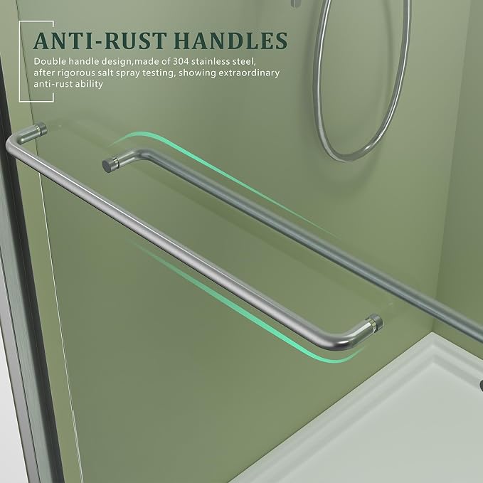 Brushed Nickel Glass Shower Door, Waterproof Design Double Sliding Stainless - Image 7