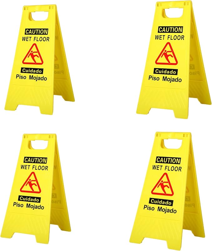 CERLMLAND wet floor signs 4 piece double-sided sign alerts clear identification by CERLMLAND