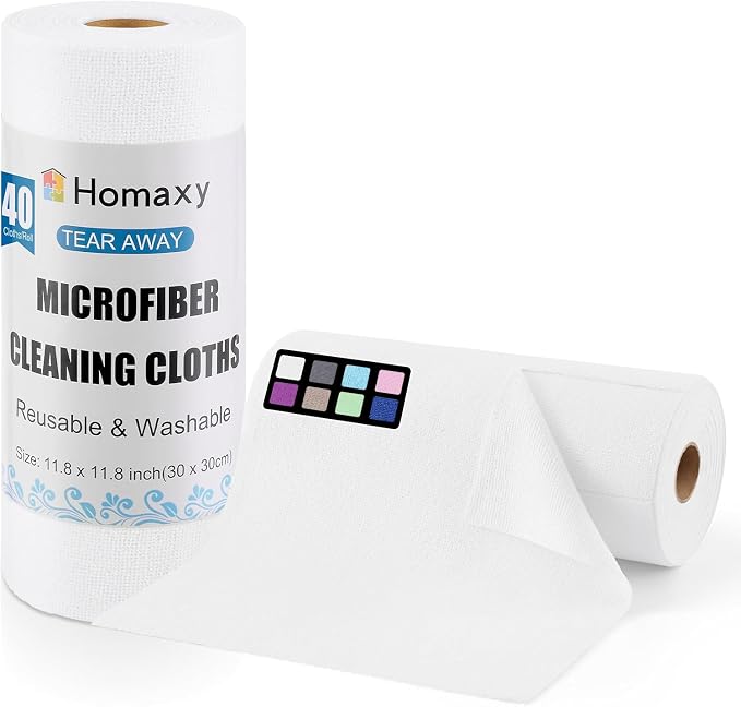 Homaxy Tear Away Dish Cloths Rolls, 40 Sheets-11.8" X 11.8", Reusable Washable by Homaxy