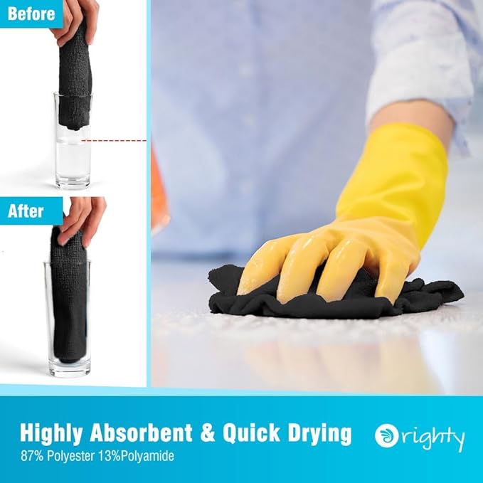 Orighty Black Microfiber Cleaning Cloth, 50 Pack Highly Absorbent Cleaning - Image 3