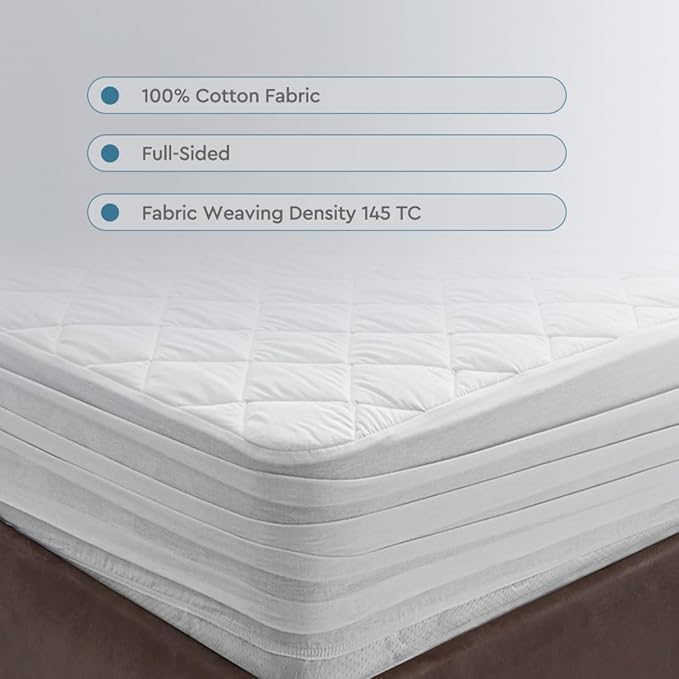YATAS BEDDING Perle Quilted Fitted Mattress Protector, Machine Washable and Easy Care, Superior Protection and Comfort,100% Cotton Breathable top, White (White, Twin) - 39"x75" - 14" Deep Pocket