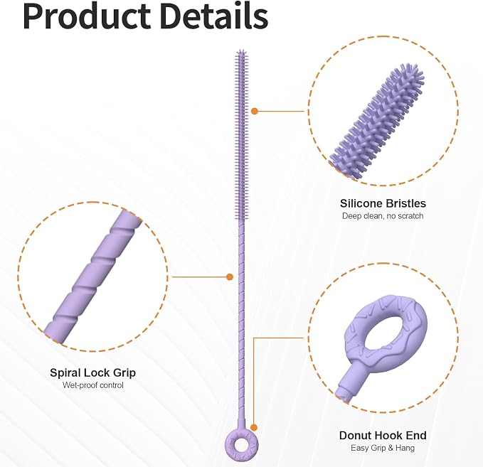 2Pcs Silicone Straw Cleaner Brush, Dual-Size Brushes, Clean - Image 3