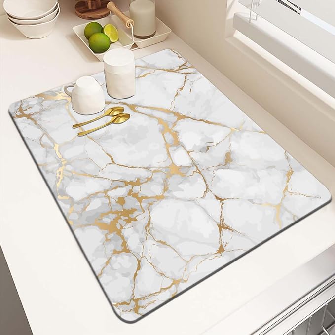 MCALK Marble White Dish Drying Mat by MCALK
