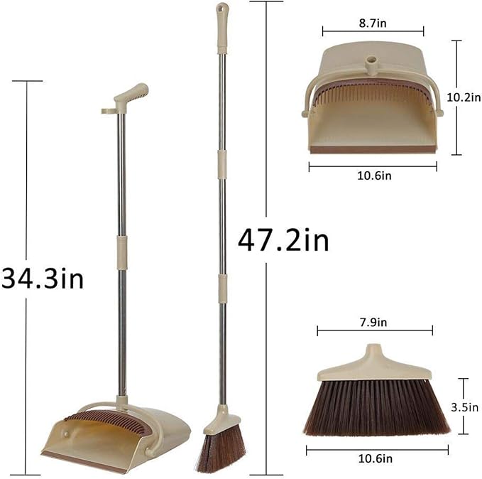 Broom and Dustpan Set Upright Self-Cleaning Sweeping Standing Set Use - Image 3