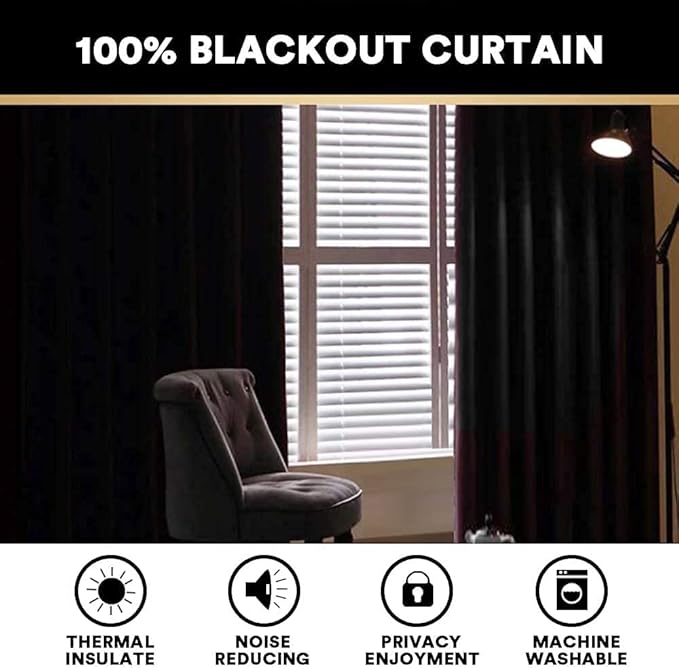 PrinceDeco Linen Texture Curtains 100% Blackout Curtains 64 inch Long 2 Panels Set Full Blackout Linen Curtains with Thermal Insulated Liner Noise Reducing, 42" Wide,64" Length,Bleached Sand