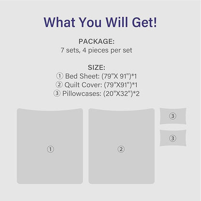 UNIFREE 7 Sets Disposable Bed Sheets Travel Sheets for Hotel,Portable Bedding Cover Bedspread, Disposable Bedding Set (79" *91")
