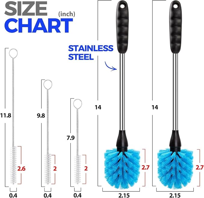 Holikme 5 Pack Bottle Brush Cleaner Set, 3 Straw Brushes, Bottle Cleaning Brush - Image 2