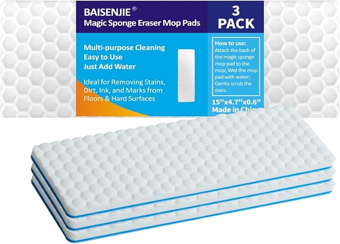 Magic Sponge Eraser Mop Pad, Melamine Sponge Cleaning Pads Refills Suitable by BAISENJIE