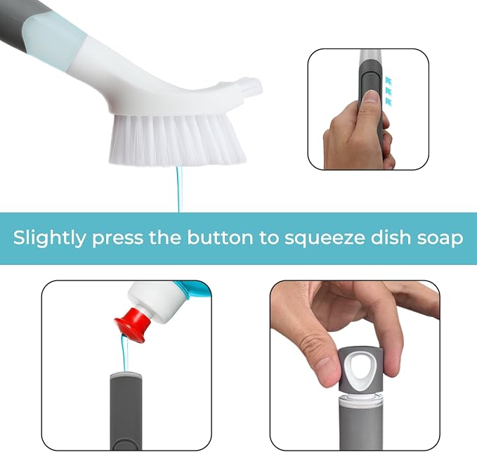 Dish Brush with soap Dispenser，4 PCS Replacement Brush Refills dishwashing - Image 4