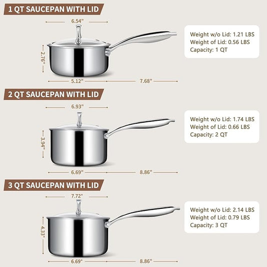 EWFEN 3 Ply Stainless Steel Sauce Pan Set - Image 2