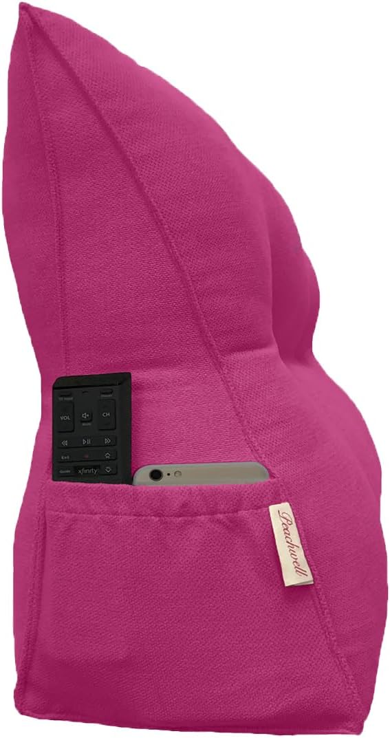 Triangular Reading Bed Rest Pillow Large Bolster Cushion Headboard Backrest Wedge Pillow with Removable Cover and Two Large Side Pockets (Magenta, King: 78 x 8 x 20 inches)