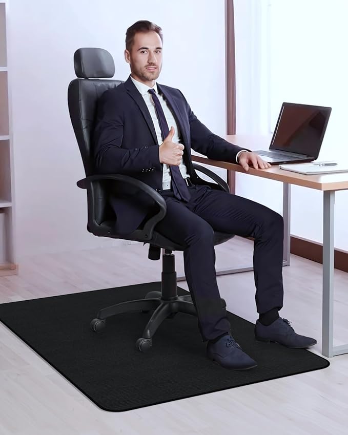 Blvornl Office Chair Mat for Hardwood Floor and Low Pile Carpet, 47" x 60" Corduroy Surface Desk Rolling Chair Mat for Hard Floors, Heavy Duty Carpeted Floor Protector Rug for Home Office, Black