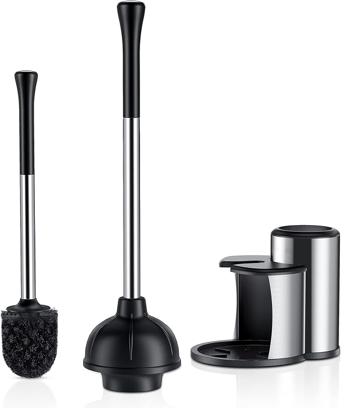 HAMITOR Toilet Plunger and Bowl Brush Set: 2 in 1 Stainless Steel Heavy Duty by HAMITOR