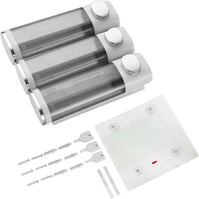 Shampoo and Conditioner Dispenser, Shower Soap Dispenser 3 Chamber No Drill - Image 7