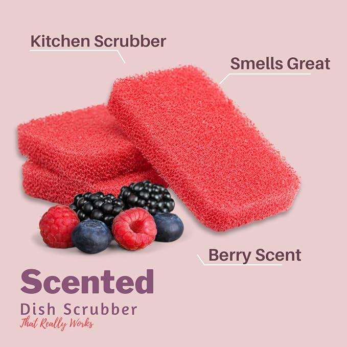 Peachy Clean Silicone Dish Sponge Scrubbers, Fresh Berry Scent, Non-Scratch - Image 6