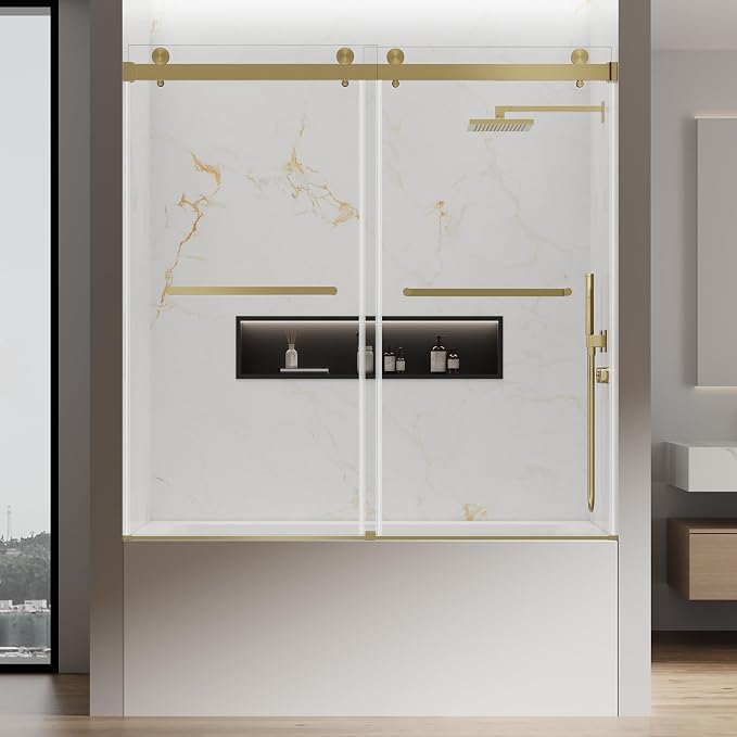 56-60" W x 60" H Double Sliding Bathtub Shower Door, 5/16" Tempered Glass by JONIVRAT