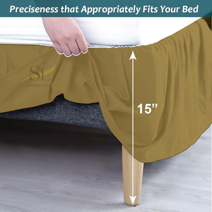 Shreem Linen Ruffled Bed Skirt with Split Corners, Gathered Style, 100% Microfiber, 15-Inch Drop, Dust Ruffle Bedskirt with Platform, Full, Taupe