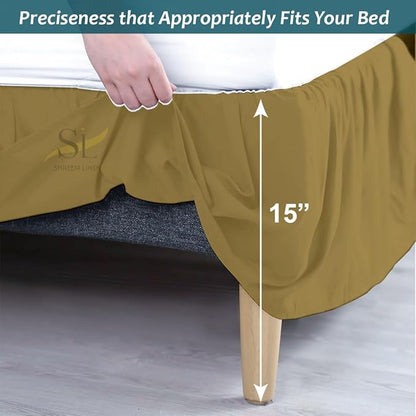 Shreem Linen Ruffled Bed Skirt with Split Corners, Gathered Style, 100% Microfiber, 15-Inch Drop, Dust Ruffle Bedskirt with Platform, RV King, Taupe
