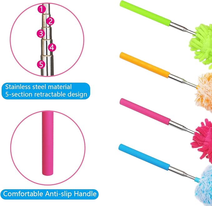 4 pcs Extendable and Washable Microfibre Feather Duster, Microfibre Cleaning - Image 3