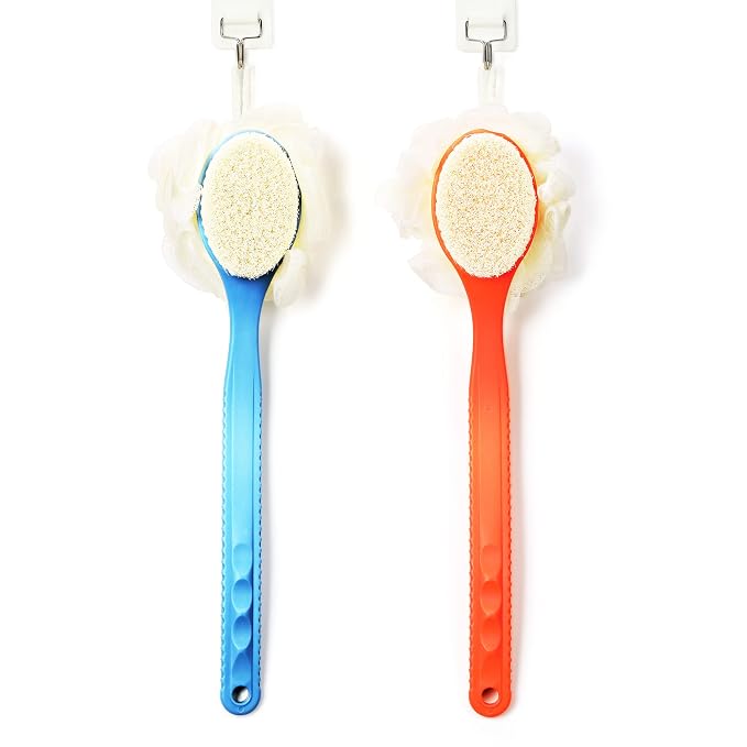 Shower Body Brush with Bristles and Loofah, Back Scrubber Bath Mesh Sponge with - Image 6