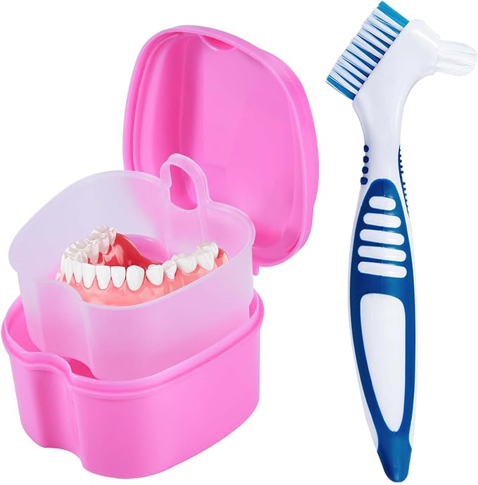 Pink Denture Bath Case Cup Box Holder Storage Container by KISEER