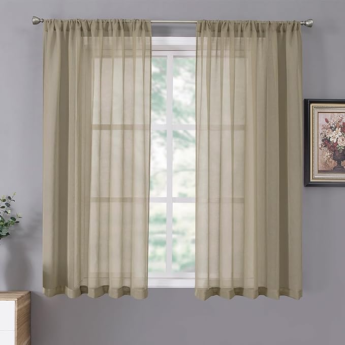 Tollpiz Short Sheer Curtains Living Room Linen Textured Curtain Sheers Light by Tollpiz