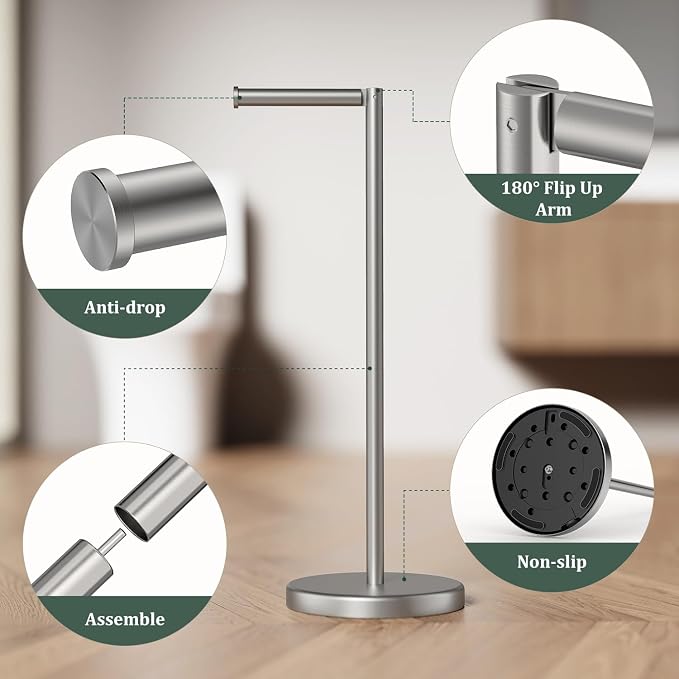 Brushed Nickel Toilet Paper Holder Stand, Freestanding Toilet Paper Holder - Image 8