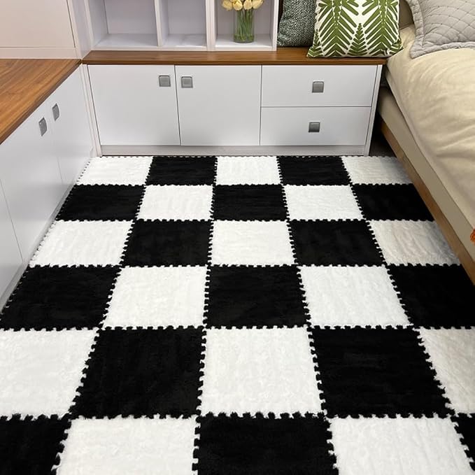 12Pcs Interlocking Carpet Tiles, Fluffy Play Mat Floor Tiles Thick Padded - Image 7