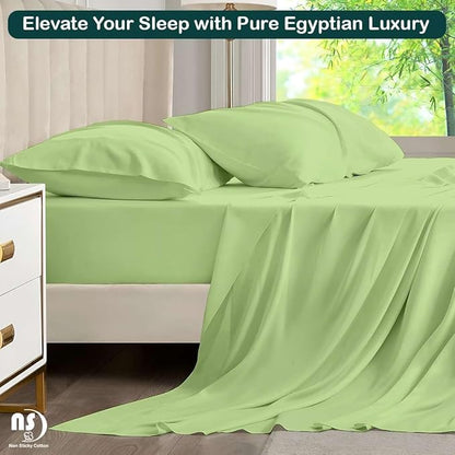 NON Sticky cotton Twin Size Sleeper Sofa Sheets, 4 Piece Egyptian Cotton Bed Sheet Set for Sofa Bed, 7" Deep Pocket for Pull Out Couch Mattress, 39" x 75", Sage Solid, Soft & Breathable